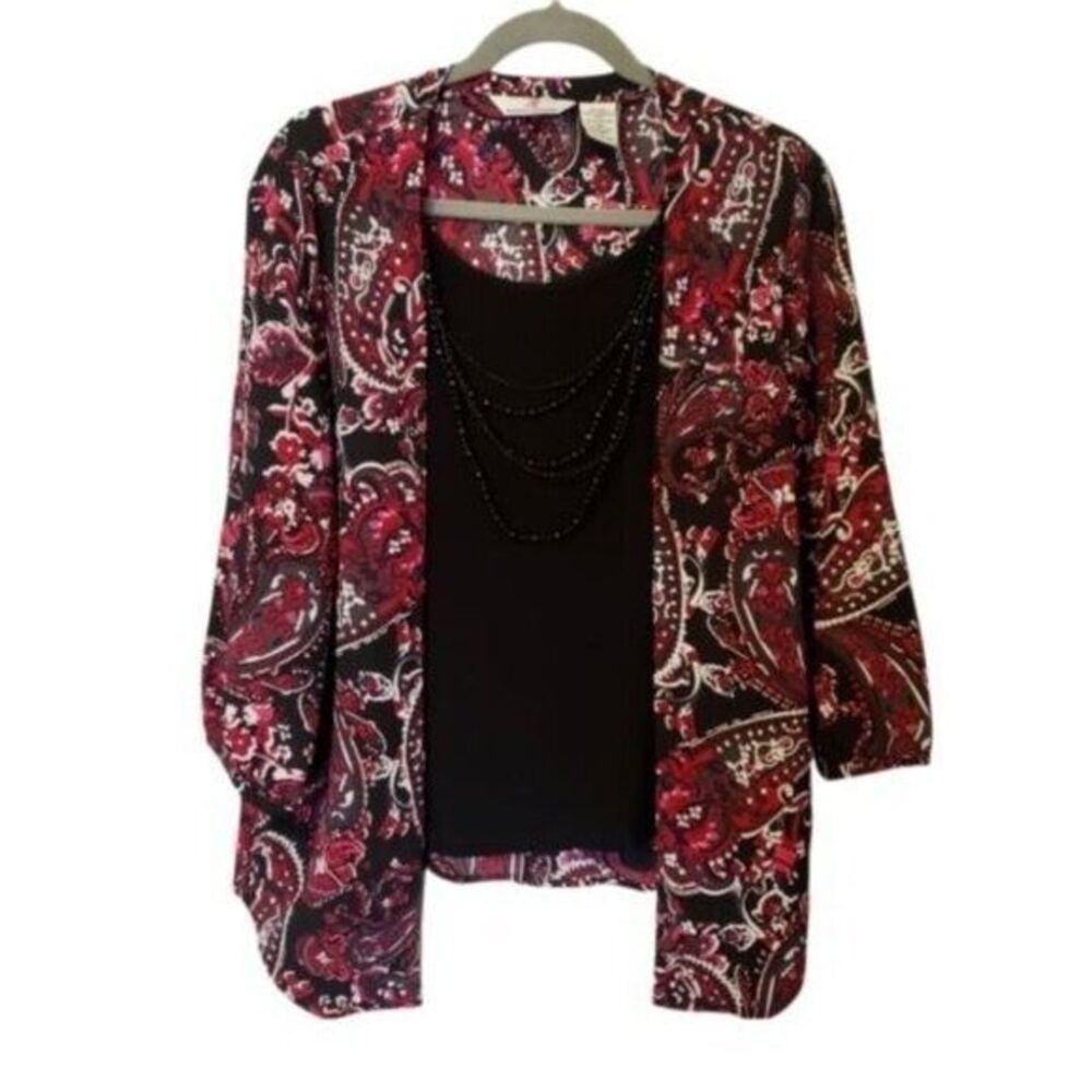Morgan Crossing Womens Sz 12 Multicolor  Floral 3/4 Sleeve Layered Blouse